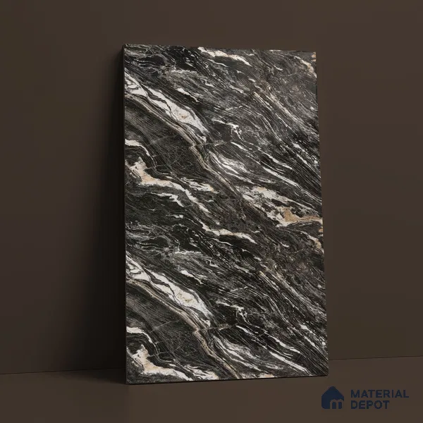 Black Marble Acrylic Laminate LM 24310 8 ft x 4 ft High Gloss Finish - 1.5 mm | Suitable for TV Unit, Wardrobe, Cabinets