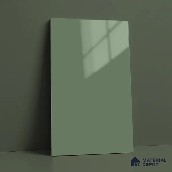 Sage Green Solid Color Acrylic Laminate LM 24544 8 ft x 4 ft High Gloss Finish - 1.5 mm | Matching Edgeband code - EB 02091 | Suitable for Living Room, Kitchen, Office