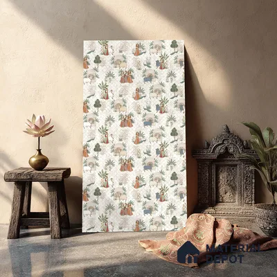 Beige Digital look LM 23935 Vrindavana Pichwai Art 8 ft x 4 ft Texture Finish Decorative Laminate - 1 mm | Suitable for Living room,TV Unit, Highlighter Wall, Wardrobe, Feature Wall