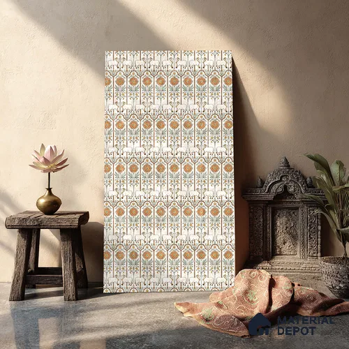 Multi Colour Digital look LM 23936 Nandini Pichwai Art 8 ft x 4 ft Texture Finish Decorative Laminate - 1 mm | Suitable for Living room,TV Unit, Highlighter Wall, Wardrobe, Feature Wall