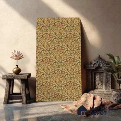 Brown Digital look LM 23938 Fulkari Mughal Floral Art 8 ft x 4 ft Texture Finish Decorative Laminate - 1 mm | Suitable for Living room,TV Unit, Highlighter Wall, Wardrobe, Feature Wall