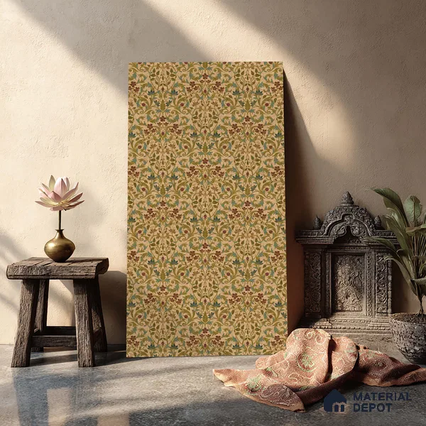 Brown Digital look LM 23938 Fulkari Mughal Floral Art 8 ft x 4 ft Texture Finish Decorative Laminate - 1 mm | Suitable for Living room,TV Unit, Highlighter Wall, Wardrobe, Feature Wall