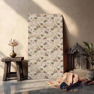 Beige Digital look LM 23940 Abhyaranya Miniature Traditions 8 ft x 4 ft Texture Finish Decorative Laminate - 1 mm | Suitable for Living room,TV Unit, Highlighter Wall, Wardrobe, Feature Wall