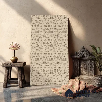 Beige Digital look LM 23944 Gramchitra Warli Art 8 ft x 4 ft Texture Finish Decorative Laminate - 1.25 mm | Suitable for Living room,TV Unit, Highlighter Wall, Wardrobe, Feature Wall