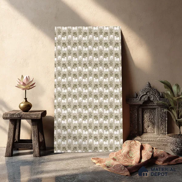 Green Digital look LM 23948 Gaukala Pichwai Art 8 ft x 4 ft Texture Finish Decorative Laminate - 1 mm | Suitable for Living room,TV Unit, Highlighter Wall, Wardrobe, Feature Wall