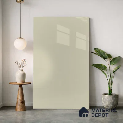 Light Cream Solid Colors Look LM 11972  8 ft x 4 ft High Gloss Finish Decorative Laminate - 1 mm | Suitable for Living Room, Kitchen, Office