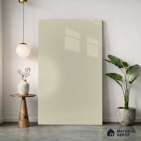 Light Cream Solid Colors Look LM 11972 8 ft x 4 ft High Gloss Finish Decorative Laminate - 1 mm | Suitable for Living Room, Kitchen, Office