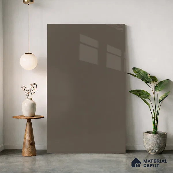 Taupe Brown Solid Colors Look LM 24450  8 ft x 4 ft High Gloss Finish Decorative Laminate - 1 mm | Suitable for Living Room, Kitchen, Office