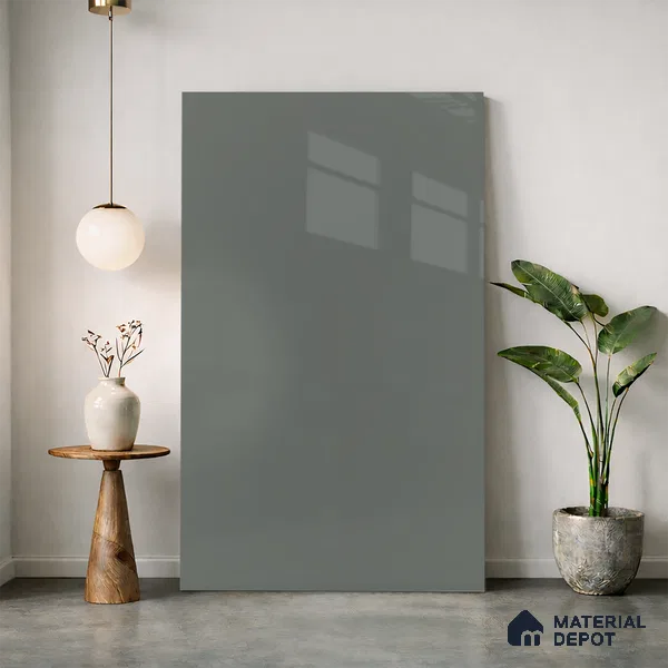 Slate Grey Solid Colors Look LM 24454  8 ft x 4 ft High Gloss Finish Decorative Laminate - 1 mm | Suitable for Living Room, Kitchen, Office