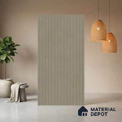 Misty Grey Fluted Solid Color 1E162 PF Misty 8 ft x 4 ft Texture Finish Decorative Laminate - 1 mm | Suitable for TV Unit,Wardrobe, Kitchen Cabinets