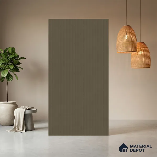 Warm Taupe Fluted Solid Color 1E210 PF Warm Taupe 8 ft x 4 ft Texture Finish Decorative Laminate - 1 mm | Suitable for TV Unit,Wardrobe, Kitchen Cabinets