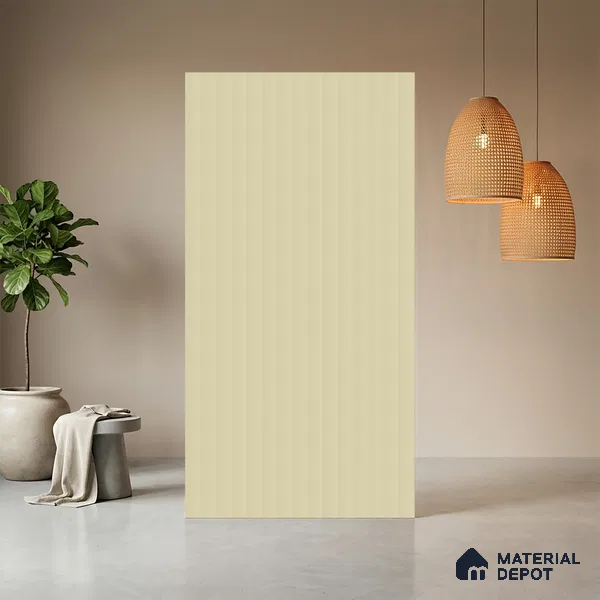 Warm Beige Fluted Solid Color 1E230 CFL Striped Warm White 8 ft x 4 ft Texture Finish Decorative Laminate - 1 mm | Suitable for TV Unit,Wardrobe, Kitchen Cabinets