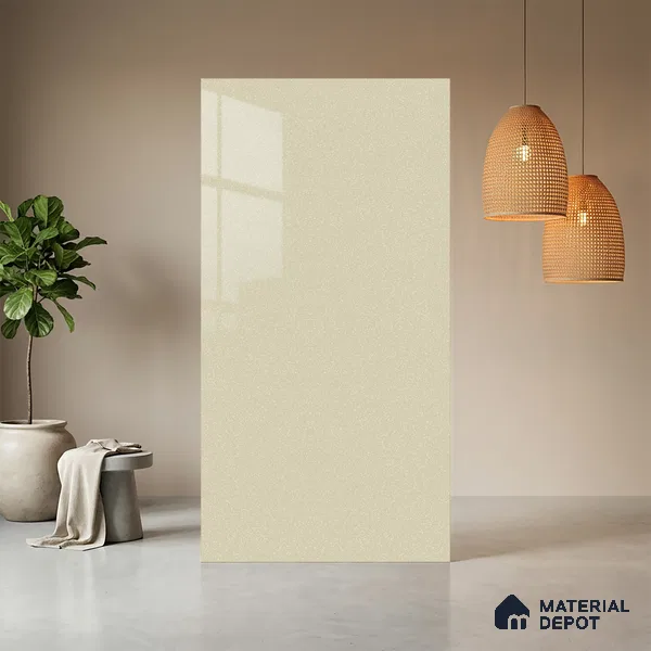 Beige Sparkle look Ferrero 1E480 HGL Blush Tinted White 8 ft x 4 ft High Gloss Finish Decorative Laminate - 1 mm | Matching Prism Edgeband Code - (10101)