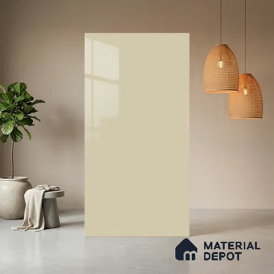 Beige Solid Colors look Ferrero 1E178 HGL Soft Rosy White 8 ft x 4 ft High Gloss Finish Decorative Laminate - 1 mm | Suitable for Living Room, Kitchen, Office | Matching E3 Edgeband Code - (1002 HG)