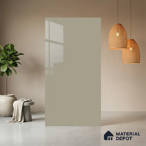 Grey Solid Colors look Ferrero 1E162 HGL Frosted Silver Grey 8 ft x 4 ft High Gloss Finish Decorative Laminate - 1 mm | Suitable for Living Room, Kitchen, Office | Matching E3 Edgeband Code - (1054 HG)