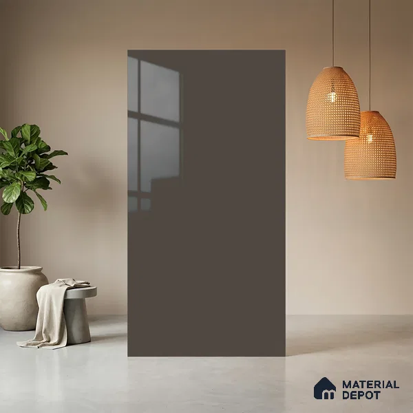 Grey Solid Colors look Ferrero 1E219 HGL Deep Slate Grey 8 ft x 4 ft High Gloss Finish Decorative Laminate - 1 mm | Suitable for Living Room, Kitchen, Office | Matching E3 Edgeband Code - (1049 HG)