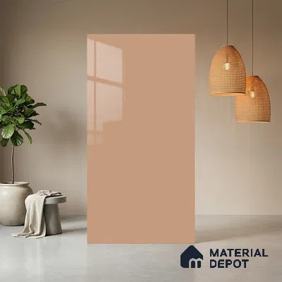 Orange Solid Colors look Ferrero 1E234 HGL Soft Peach Pink 8 ft x 4 ft High Gloss Finish Decorative Laminate - 1 mm | Suitable for Living Room, Kitchen, Office | Matching E3 Edgeband Code - (1060 HG)