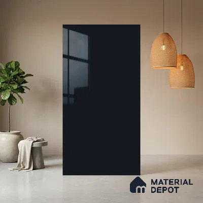 Black Solid Colors look Ferrero 1E184 HGL Deep Midnight Blue 8 ft x 4 ft High Gloss Finish Decorative Laminate - 1 mm | Suitable for Living Room, Kitchen, Office | Matching Prism Edgeband Code - (10207 SHGL)