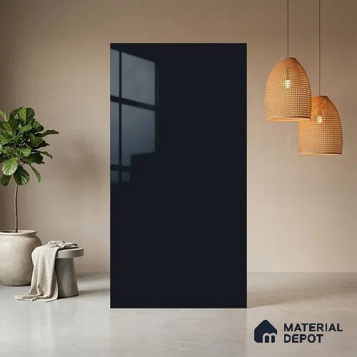 Black Solid Colors look Ferrero 1E184 HGL Deep Midnight Blue 8 ft x 4 ft High Gloss Finish Decorative Laminate - 1 mm | Suitable for Living Room, Kitchen, Office | Matching Prism Edgeband Code - (10207 SHGL)