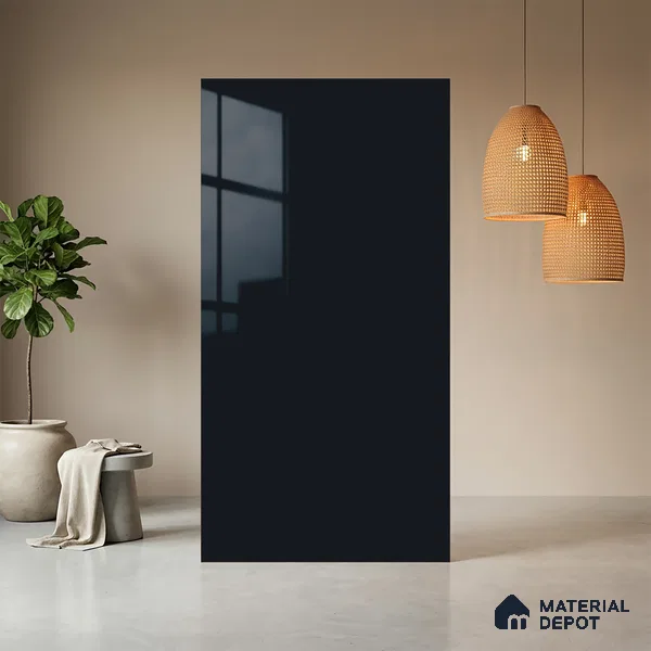 Black Solid Colors look Ferrero 1E184 HGL Deep Midnight Blue 8 ft x 4 ft High Gloss Finish Decorative Laminate - 1 mm | Suitable for Living Room, Kitchen, Office | Matching Prism Edgeband Code - (10207 SHGL)