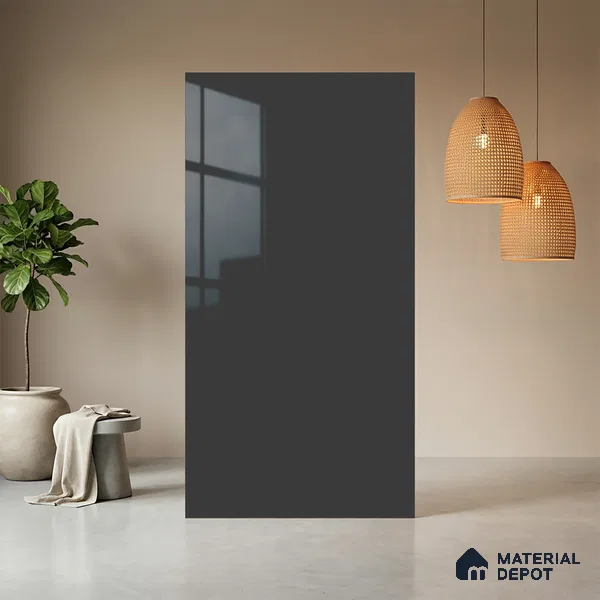 Grey Solid Colors look Ferrero 1E187 HGL Smoky Amethyst Blue 8 ft x 4 ft High Gloss Finish Decorative Laminate - 1 mm | Suitable for Living Room, Kitchen, Office | Matching E3 Edgeband Code - (1036)