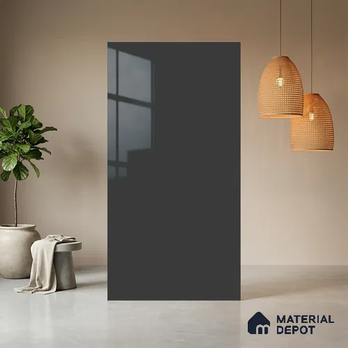 Grey Solid Colors look Ferrero 1E187 HGL Smoky Amethyst Blue 8 ft x 4 ft High Gloss Finish Decorative Laminate - 1 mm | Suitable for Living Room, Kitchen, Office | Matching E3 Edgeband Code - (1036)