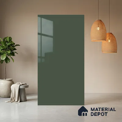 Green Solid Colors look Ferrero 1E236 HGL Teal Green 8 ft x 4 ft High Gloss Finish Decorative Laminate - 1 mm | Suitable for Living Room, Kitchen, Office | Matching Prism Edgeband Code - (10115)