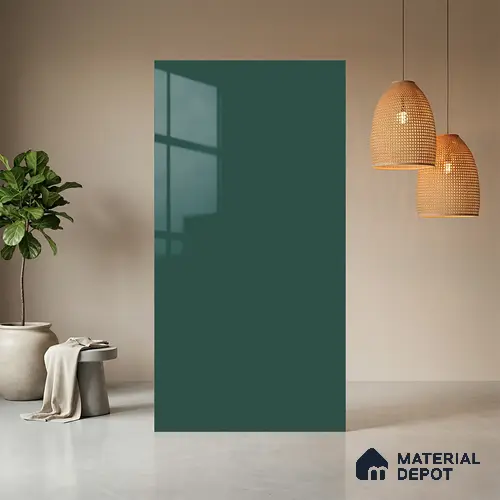 Green Solid Colors look Ferrero 1E237 HGL Rich Teal Blue 8 ft x 4 ft High Gloss Finish Decorative Laminate - 1 mm | Suitable for Living Room, Kitchen, Office | Matching Prism Edgeband Code - (10173)