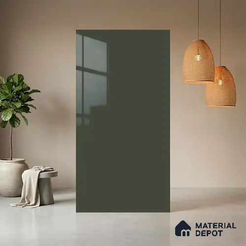 Green Solid Colors look Ferrero 1E194 HGL Grey Green 8 ft x 4 ft High Gloss Finish Decorative Laminate - 1 mm | Suitable for Living Room, Kitchen, Office | Matching Prism Edgeband Code - (10115)