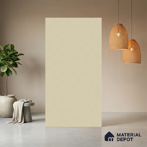 Beige Solid Colors look Ferrero 1E178 SF Creamy Off-White 8 ft x 4 ft Suede Finish Decorative Laminate - 1 mm | Suitable for Living Room, Kitchen, Office | Matching E3 Edgeband Code - (1001)