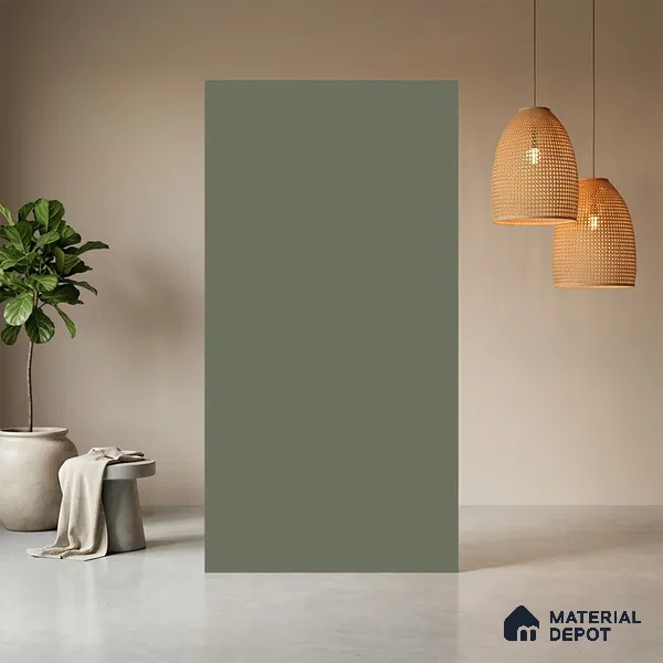 Green Solid Colors look Ferrero 1E228 SF Muted Sage Blue 8 ft x 4 ft Suede Finish Decorative Laminate - 1 mm | Suitable for Living Room, Kitchen, Office | Matching Prism Edgeband Code - (10115)