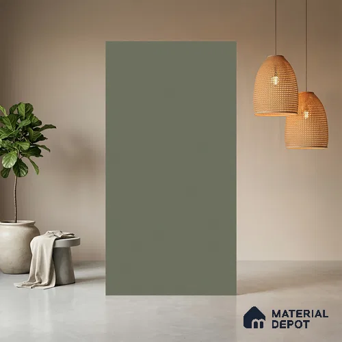 Green Solid Colors look Ferrero 1E228 SF Muted Sage Blue 8 ft x 4 ft Suede Finish Decorative Laminate - 1 mm | Suitable for Living Room, Kitchen, Office | Matching Prism Edgeband Code - (10115)