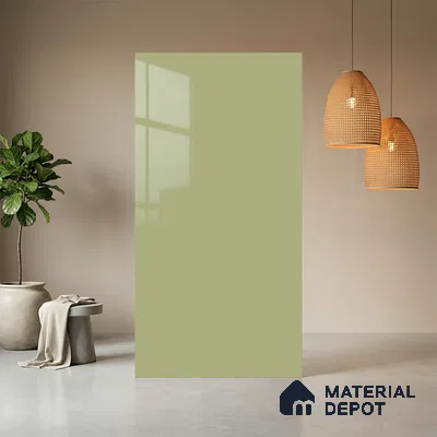 Pistachio Green Solid Colors Look HG 929 8 ft x 4 ft High Gloss Finish Decorative Laminate - 1 mm | Suitable for Living Room, Kitchen, Office