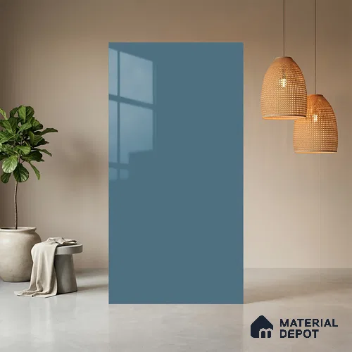 Morning Blue Solid Colors Look HG 913 8 ft x 4 ft High Gloss Finish Decorative Laminate - 1 mm | Suitable for Living Room, Kitchen, Office