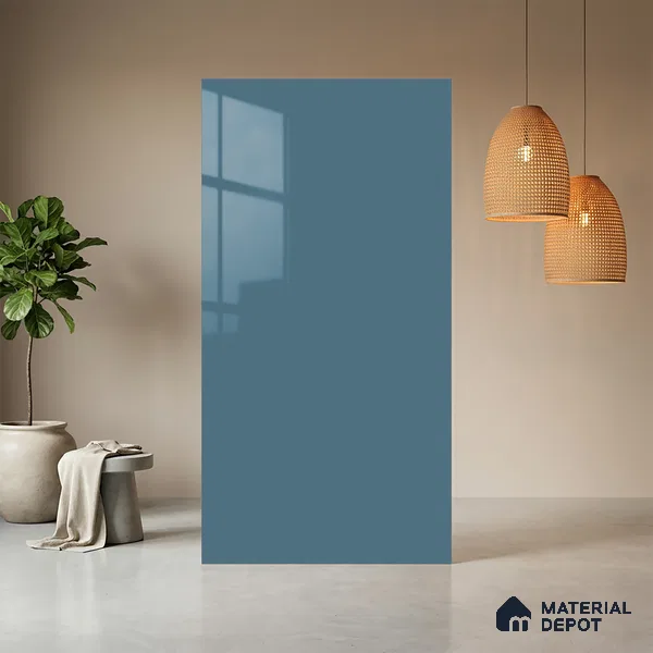 Morning Blue Solid Colors Look HG 913 8 ft x 4 ft High Gloss Finish Decorative Laminate - 1 mm | Suitable for Living Room, Kitchen, Office