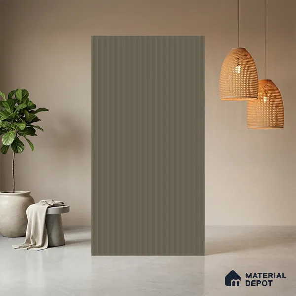 Olive Grey Fluted Solid Color Look BB 509 8 ft x 4 ft Texture Finish Decorative Laminate - 1 mm | Suitable for TV Unit, Wardrobe, Kitchen Cabinets