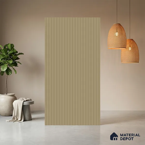 Ivory Beige Fluted Solid Color Look BB 513 8 ft x 4 ft Texture Finish Decorative Laminate - 1 mm | Suitable for TV Unit, Wardrobe, Kitchen Cabinets