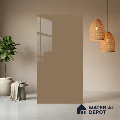 Champagne Brown Solid Colors Look LM 01934 8 ft x 4 ft Glossy Finish Decorative Laminate - 1 mm | Suitable for Living Room, Kitchen, Office