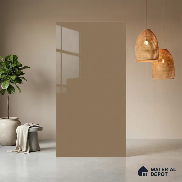 Champagne Brown Solid Colors Look LM 01934 8 ft x 4 ft Glossy Finish Decorative Laminate - 1 mm | Suitable for Living Room, Kitchen, Office