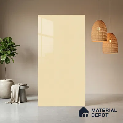 White Solid Colors Look LM 10864 8 ft x 4 ft Glossy Finish Decorative Laminate - 1 mm | Suitable for Living Room, Kitchen, Office