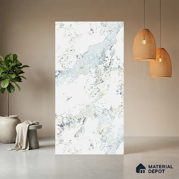 White Marble Look LM 10878 8 ft x 4 ft Texture Finish Decorative Laminate - 1 mm | Suitable for TV Unit, Wardrobe, Kitchen Cabinets