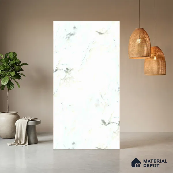 White Marble Look LM 10893 8 ft x 4 ft Texture Finish Decorative Laminate - 1 mm | Suitable for TV Unit, Wardrobe, Kitchen Cabinets