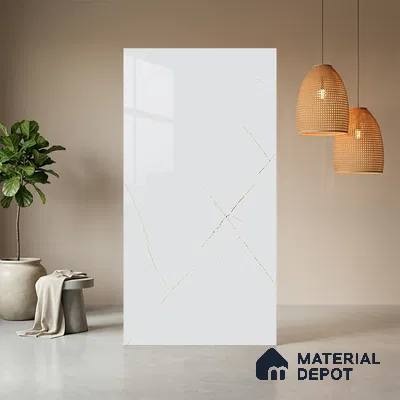 White Marble Look LM 10895 8 ft x 4 ft Glossy Finish Decorative Laminate - 1 mm | Suitable for TV Unit, Wardrobe, Kitchen Cabinets