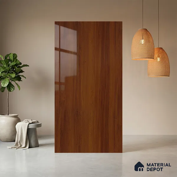 Wooden Look LM 10952 Red Teak 8 ft x 4 ft Glossy Finish Decorative Laminate - 1 mm | Suitable for TV Unit, Wardrobe, Kitchen Cabinets