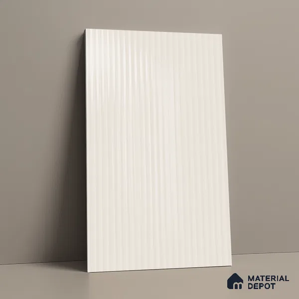 Off White Fluted Solid Color LM 21051 B Off Finish 8 ft x 4 ft Glossy Finish Decorative Laminate - 1 mm | Suitable for TV Unit,Wardrobe, Kitchen Cabinets