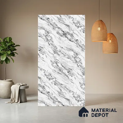 White Marble Look LM 21001 8 ft x 4 ft Matte Finish Decorative Laminate - 1 mm | Suitable for TV Unit, Wardrobe, Kitchen Cabinets