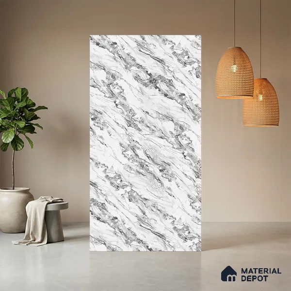White Marble Look LM 21001 8 ft x 4 ft Matte Finish Decorative Laminate - 1 mm | Suitable for TV Unit, Wardrobe, Kitchen Cabinets