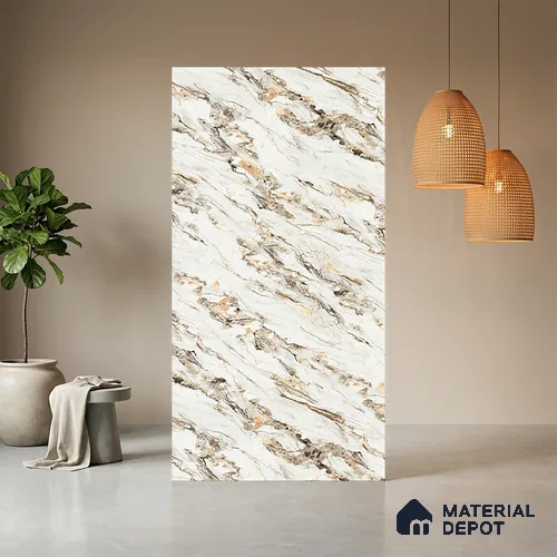 White Marble Look LM 21006 8 ft x 4 ft Matte Finish Decorative Laminate - 1 mm | Suitable for TV Unit, Wardrobe, Kitchen Cabinets