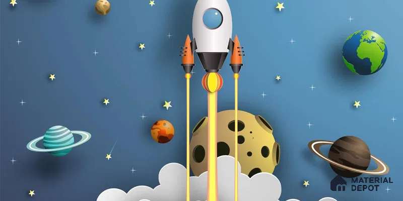 3D Space Theme Wallpaper with Solar System for Kids, Blue Sparkla N Shine Series Canvas Space Design (Customised Size Wallpaper)