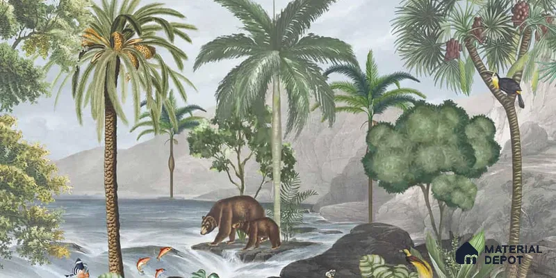 Anandvan Jungle Theme Customised Wallpaper, Green Sukoon Series Handmade Nature Design (Customised Size Wallpaper)